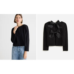 NWT J. Crew Bow Back Boatneck Top XS Black Mariner Shirt Blouse BY397 J.Crew